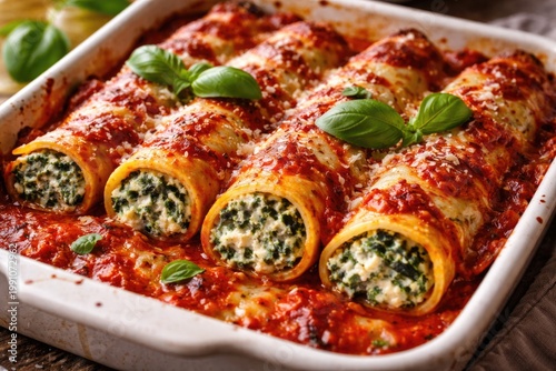 Baked cannelloni pasta roll...