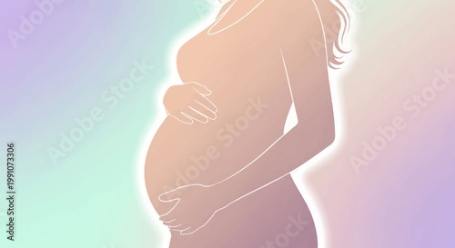 Pregnant woman silhouette with glowing background.