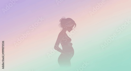 Pregnant woman silhouette in pastel colors.