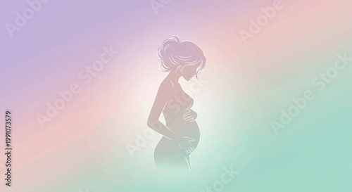 Pregnant woman silhouette in pastel colors.