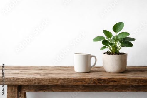 Rustic wooden table with wh...