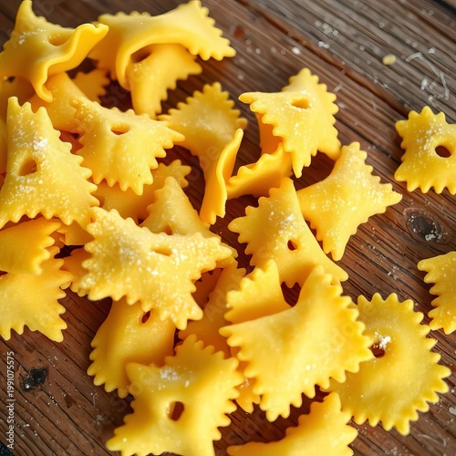 Authentic Italian pasta shapes, dried and textured, with a rustic feel on a wooden surface, food,  raw ingredients