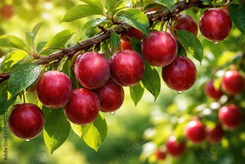 Fresh red cherry plum growi...