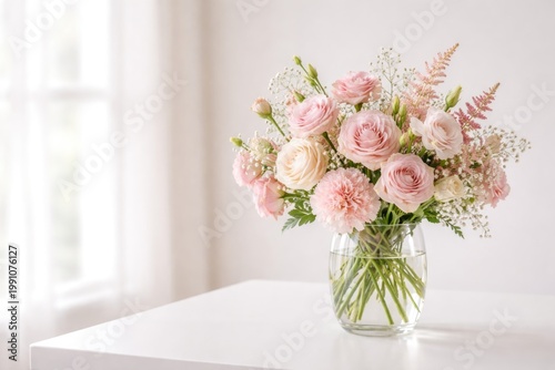 Soft pink floral display in...