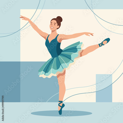 A graceful ballerina elegantly poses on one leg, showcasing her strength and artistry through beautiful movement, embodying the elegance of dance in a stunning visual form.