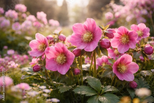 Vibrant hellebore pink blos...