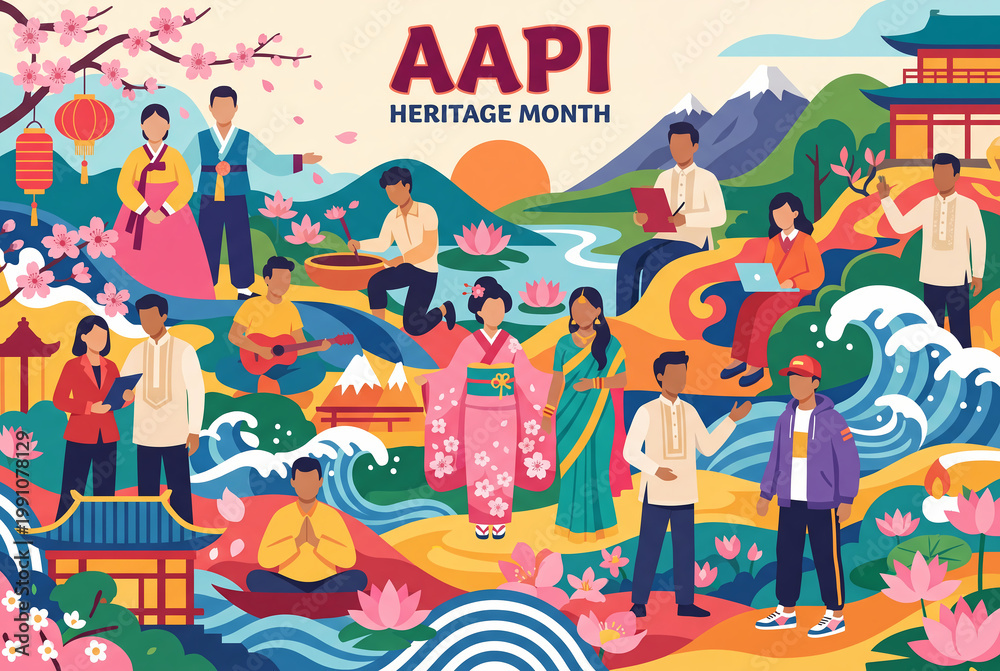 Obraz premium 2026 AAPI Heritage Month mural celebrating Power in Unity