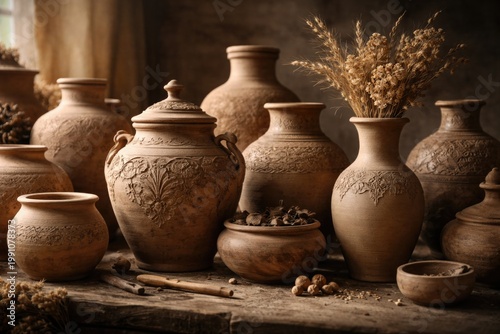 Handmade clay jars and vase...