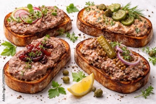 Assorted pate sandwiches wi...