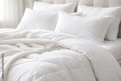Detailed view of white bedd...