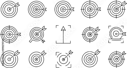 Set of linear targets with arrow. Vector icons