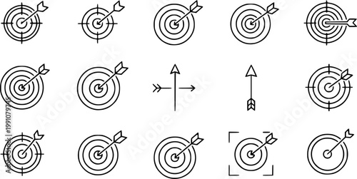 Set of linear targets with arrow. Vector icons