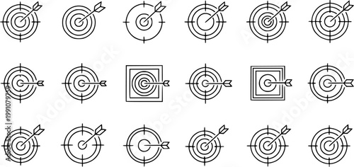 Set of linear targets with arrow. Vector icons