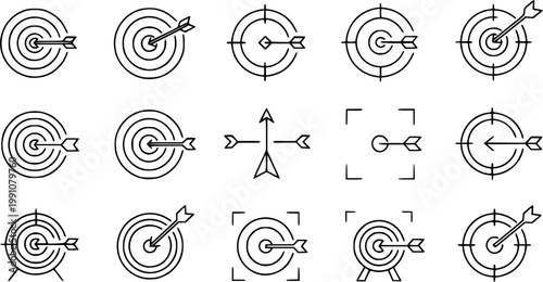 Set of linear targets with arrow. Vector icons