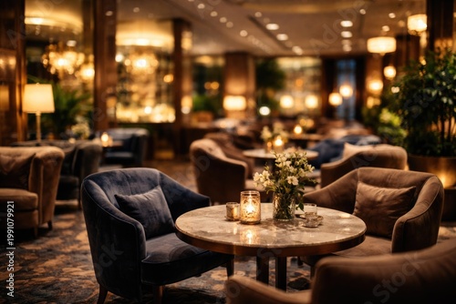Upscale hotel lounge interi...