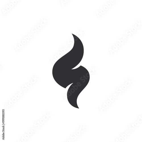 Black abstract flame-shaped vector symbol with smooth curved lines. Suitable for logos, energy themes, fire icons, creative design, branding, tattoos, and decorative graphic elements.