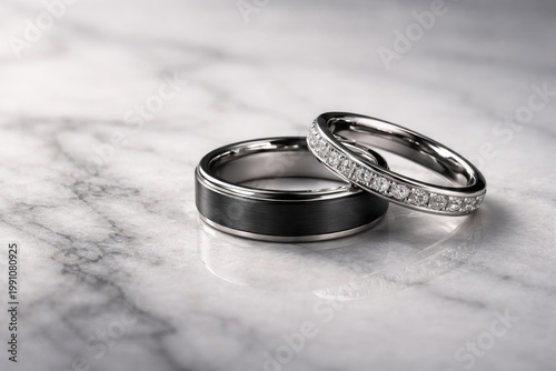 Black and silver wedding ri...