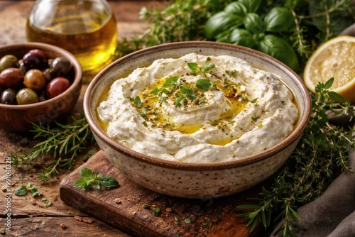 Bowl of creamy Greek cheese...
