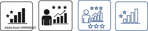 Set of Performance Graph and Rating Star Icons for Business Growth, Analytics, and Employee Evaluation