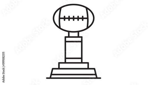 Trophy cup icon with football shape and pedestal base for sports competition and championship awards