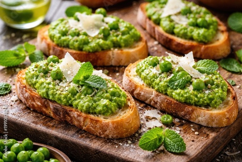 Fresh crostini topped with ...