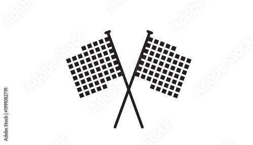 Flag pennants crossed icon with black checkered pattern and pole silhouettes for victory and competition banners