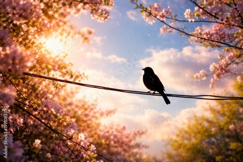 Wild bird silhouette perche...