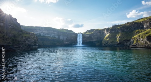 Tranquil waterfall flowing ...