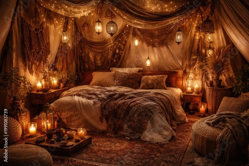 Cozy nomadic style bedroom ...