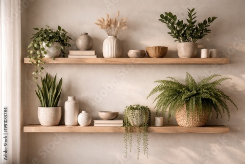 Open shelf wall with potted...