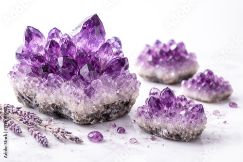 Amethyst crystal clusters w...