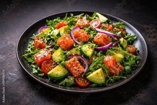 Colorful salmon avocado sal...