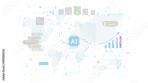  Ai Powered Home Tax and Rent Management Concept with Property Documents, Housing Finance, Real Estate Payments, Global Network, Data Analytics, Customer Reviews, E Commerce and Digital Automation