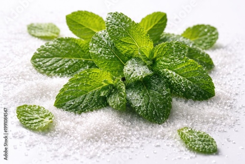 Fresh mint leaves with gran...