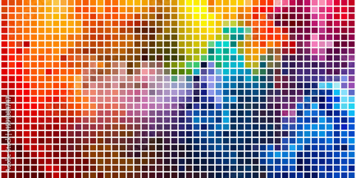An abstract, colorful image displays a comprehensive digital color palette chart, systematically arranged in a grid format