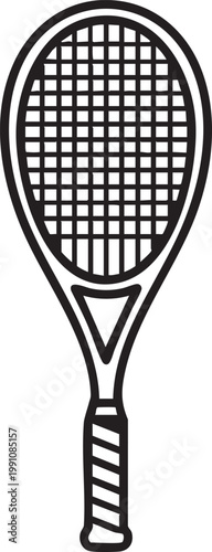 Black and white illustration of a tennis racket