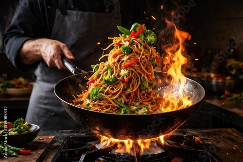 Chef skillfully tossing vib...