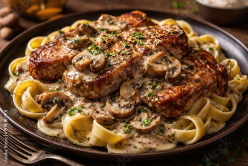 Savory pork accompanied by ...