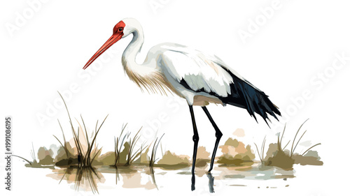 Djoudj National Bird Sanctuary. Djoudj National Bird Sanctuary hand drawn watercolor illustration on white background