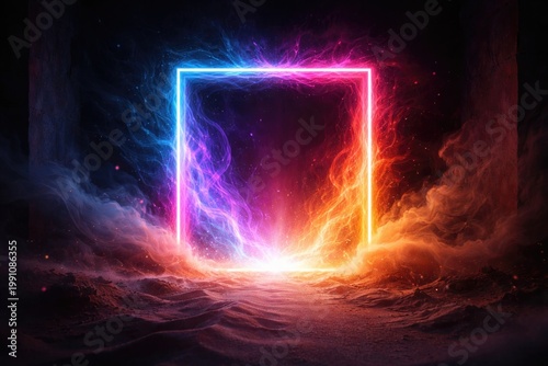 Square doorway revealing vi...