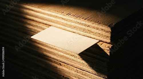 Business Card Mockup in Plywood Layers with Dramatic Lighting