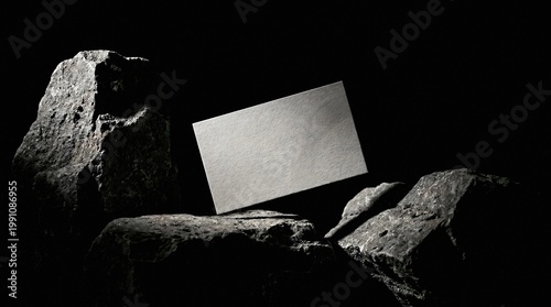 Floating Business Card Mockup in Dark Stone Scenery
