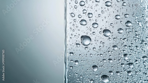Hydrophobic nanocoating demonstration spherical water beads glass panel surface treatment repellent properties macro close-up photography