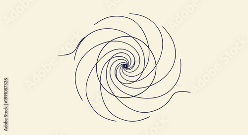 Abstract Geometric Minimalist Spiral Line Art Design Vector Illustration on a Cream Background Texture