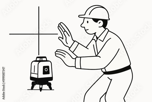 Construction worker expertly calibrates a precise laser level for accurate alignment and measurement, ensuring foundational accuracy in modern building and renovation tasks