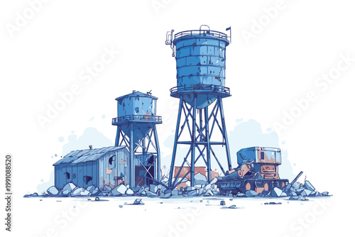 Abandoned Warehouse with Broken Equipment Inside isolated