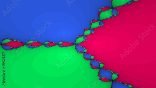 Vibrant Fractal Landscape with Interlocking Red, Blue, and Green Regions