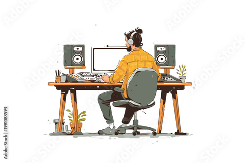 Acoustic engineer at work isolated