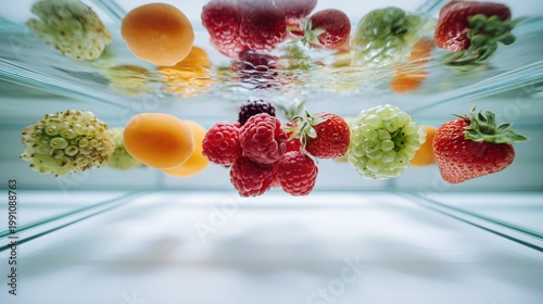 Fresh berries underwater for summer food concept