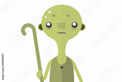 alien with cane santa isolated